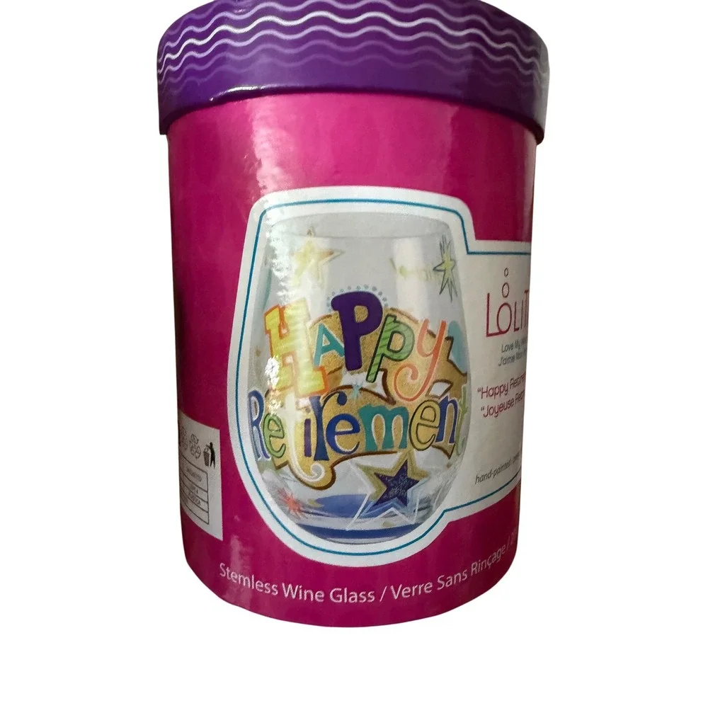 Lolita Love My‎ Wine Happy Retirement Stemless Wine Glass 20oz Hand Painted